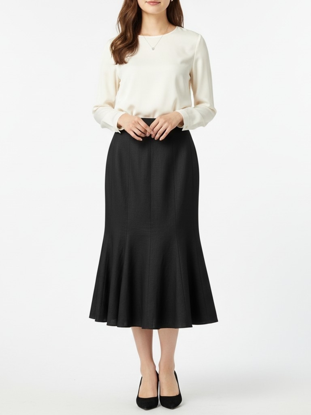 LRL Lauren Ralph Lauren Black Linen Flounce Midi Skirt Size 12